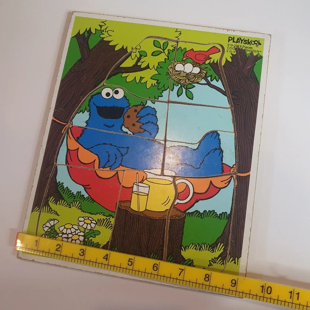 Vintage 1979 Playskool Sesame Street Wood Tray Puzzles Big‎ Bird Cookie Monster
